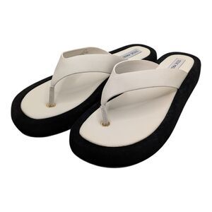 Steve Madden Kylen Women's White Leather Contrast Trim Flatform Thong Sandals 10